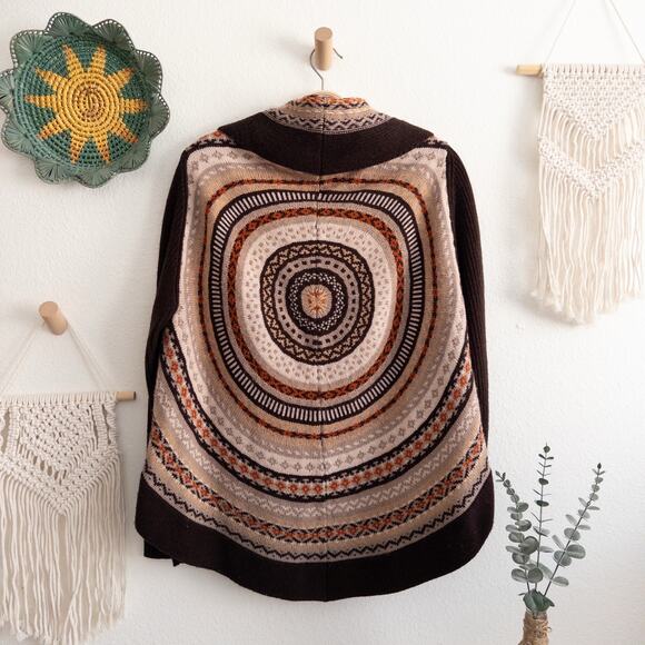 A. Giannetti Brown Combo Wool Blend Boho Open Front Cardigan Sweater Size XL - Picture 1 of 3